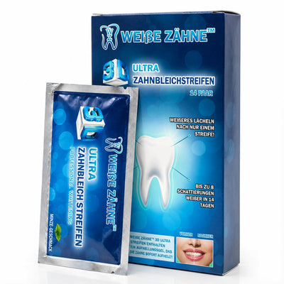 Weiße Zähne 3D Ultra Zahnaufhellungsstreifen – Packung mit 14 Paar und einzelnem Sachet